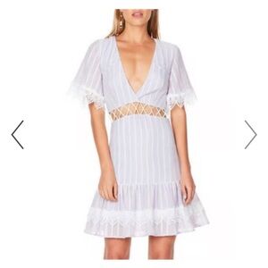 La Maison Talulah Breeze Day Mini Dress XS Grey Lattice Cutout Waist